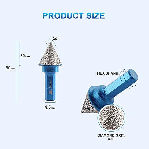 Diamond Beveling Chamfer Bit,BRSCHNITT 20mm Diamond Finger Milling Bits hex shank for enlarging polishing and bevelling the exsit holes - Image 2