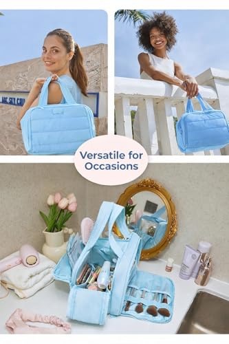 Image of Handcuffs Polyester Toiletry Kit Bag for Women - Hanging Makeup Organizer, Travel Cosmetic Pouch, Lightweight Grooming Case (Dark Blue)