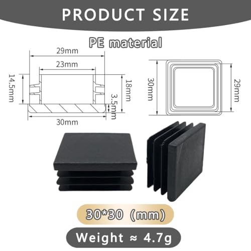 EIYVPRA Lamellar Plugs 30 x 30 mm for Square Tube Square End Caps Made of PE Plastic - Image 2