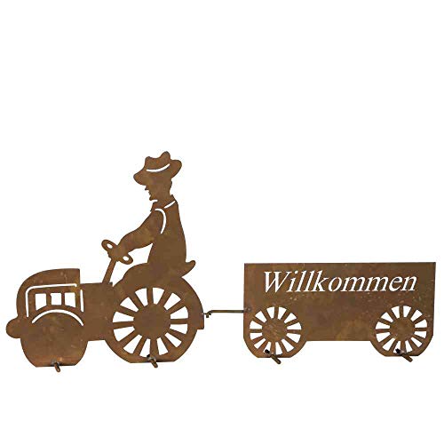 Hg-deko - Willkommensschild Traktor h 43 cm Metall mit Edelrost