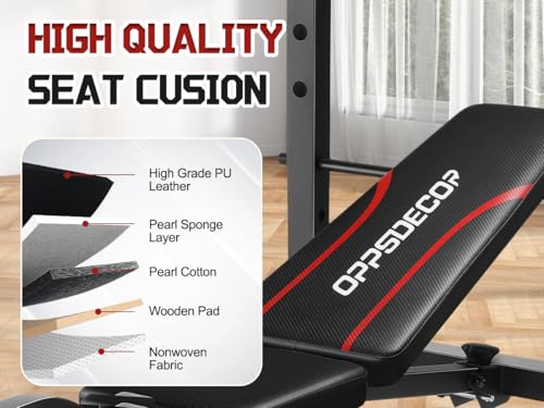 OPPSDECOR Multi-Function Weight Bench Set with Squat Rack Leg Extension & Leg Curl Adjustable Workout Bench for Full Body Fitness Foldable Flat/Incline/Decline Upgrade Bench Press for Home Gym - Thumbnail 7