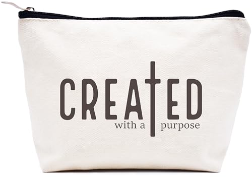 LIBIHUA Affirmations Birthday Christmas Gift-Makeup Bag Cosmetic Bag Travel Pouch Christian Scripture Religious Bible Verse Reminder Gifts for Women Girls Inspirational Gifts Created With A Purpose