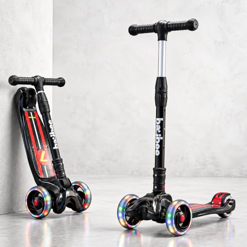 Baybee Flash Kick Scooter for Kids | Smart Foldable 3 Wheel Kids Scooter with 4 Height Adjustable, LED PU Wheels & Brake | Skating Scooters Upto 75 Kg