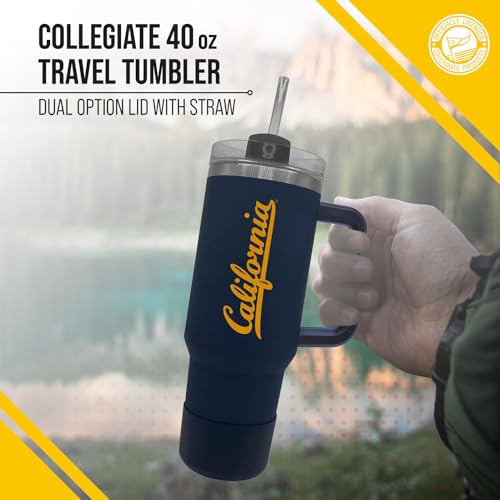 Image of Campus Colors College & University 40 oz Travel Tumbler With Handle - Dual Option Lid With Straw - Vacuum Insulated Stainless Steel (Cal Golden Bears - Navy)