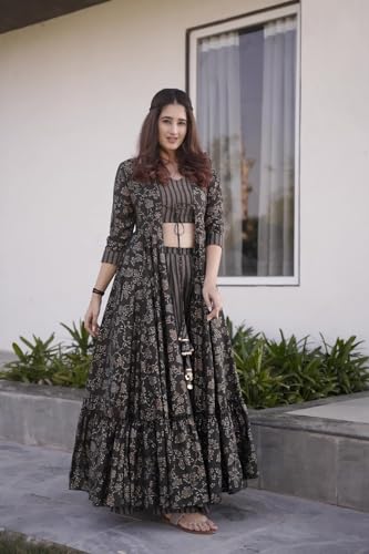 Shri Balaji Silk & Cotton Saree Emporium Indo-Western Festival Party Stitched Printed Muslin Top Palazzo & Jacket 26732