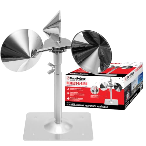 Bird B Gone - Reflect-A-Bird - Reflective Spinning Deterrent - Repels Pigeons Sparrows & Woodpeckers - Wind Powered - for Gardens Railings Roofs Etc - Weatherproof Aluminum - Adjustable Neck
