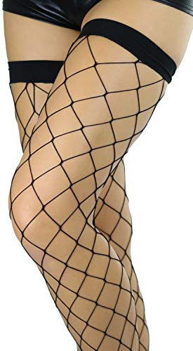 Image of ToBeInStyle Women's Vibrant Large Net Fishnet Thigh High Elastic Nylon Novelty Stockings