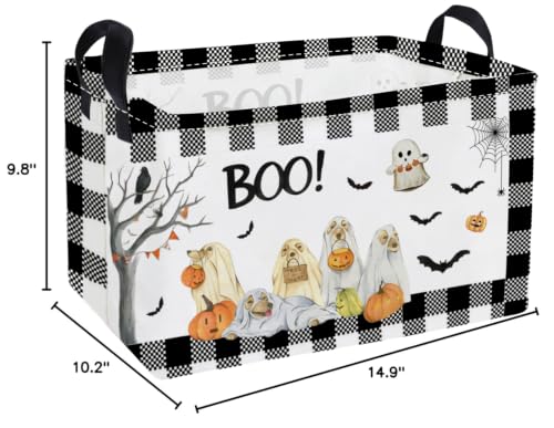Image of Essme Rectangular Dog Helloween Basket,Kids Storage Bins Organizer with Handles for Girls Room Decor, Gift Basket,Shelf Basket.(Dog Helloween)