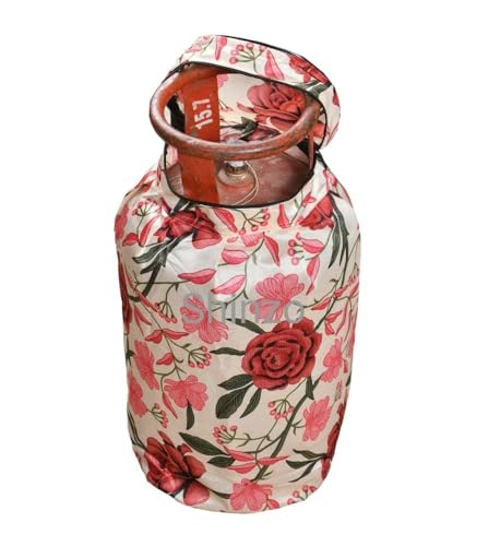 Image of Woah Cotton DustProof and Dustproof LPG Gas Cylinder Cover| Top Design Stain| Dust| DustProof PVC LPG Gas Cylinder Cover, Polyester Gas Tank Cover Fits StandardG (Pack of 2, Pink Flower)