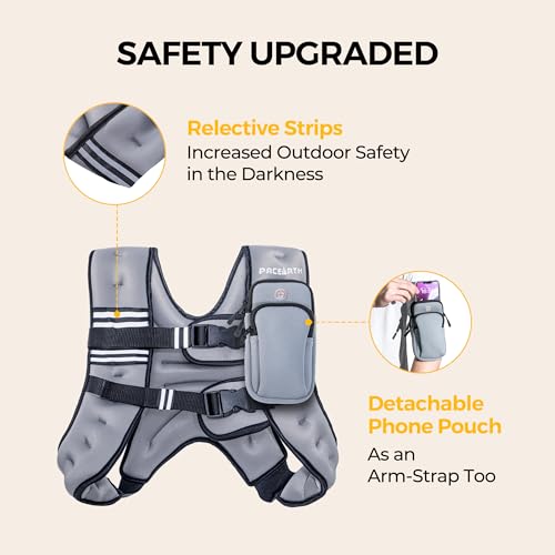 Image of PACEARTH Weighted Vest,6lb /8lb /10lb /12lb /16lb /20lb /25lb /30lb Weight Vest with Reflective Stripe, Body Weight Vests for Women, Men, Weight Loss Workout, Strength Training, Running, Walking, Jogging