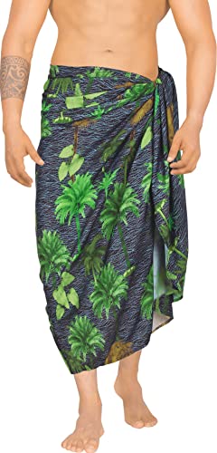 HAPPY BAY Men's Swim Bath Trunk Swimsuit Regular Surfing Swimwear Summer Sarong Long Pareo Beach Wrap for Men One Size Allover Trees, Black