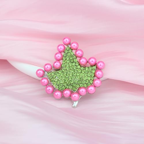 Image of Greek Sorority Paraphernalia Gift for Women Rhinestone Sorority Brooch Pin Pink Green Leaf Brooch Pin Pearl Jewelry Sisterhood Gift for Soror