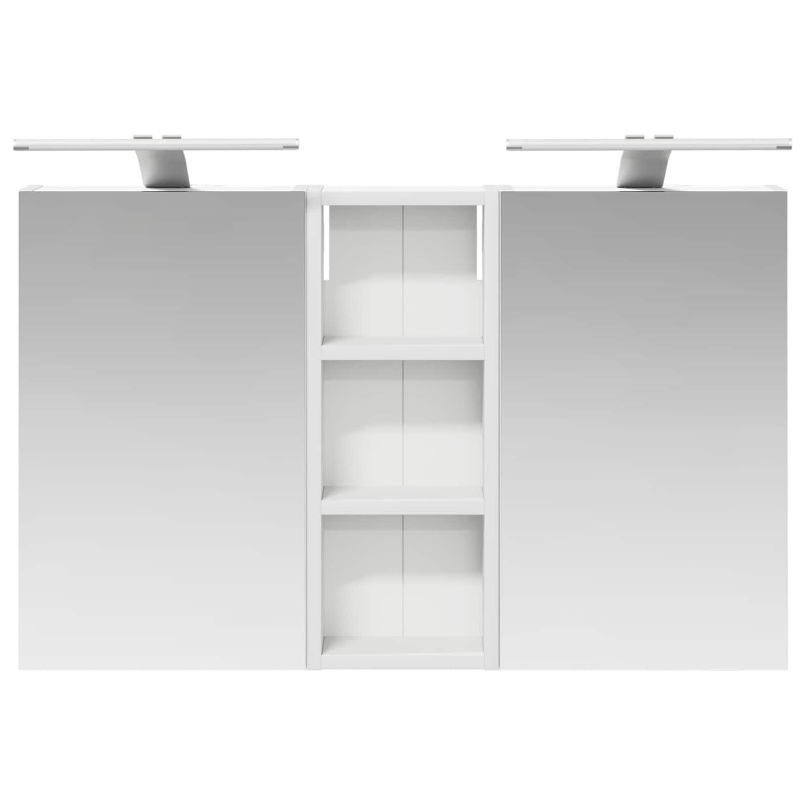 Set di armadietti da bagno in legno, 3 pezzi, 80 x 10,5 x 50 cm, con illuminazione a LED, specchio bidirezionale, montaggio a parete, con ante e mensole, per mobili da bagno e