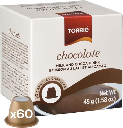 Torrié Hot Chocolate Capsules Compatible with Nespresso OriginalLine Cocoa Pods for Coffee Machines Low Sugar Bedtime Drink Perfect for Mocha Macchiato & Iced - 60 Pods (Use 2 for Full Strength)
