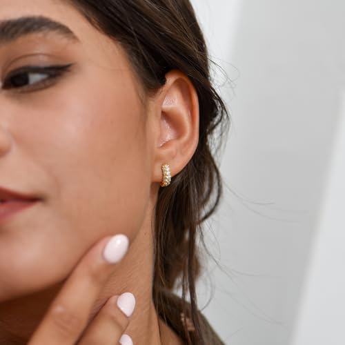Bold CZ Hoops Small Thick Pave Huggies | 18K Gold Vermeil | Mini Wide Hoops CZ Gold Earrings for Women3