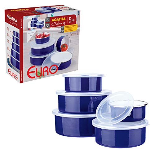 Conjunto Potes Agatha 5 Peças Euro Azul, AGT2201-AZ, Euro Home