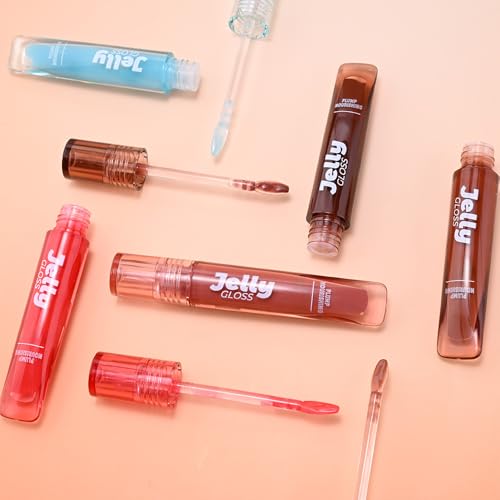 Image of WanTuoluo Jelly Lip Gloss, Soft Lip Tint, Instantly creates a Sheer Glass-like Shine, Cool Blue Red Rose Mocha Bean Chocolate Brown Colors, Smoothing, Moisturizing, Plump and Hydrated (B04)