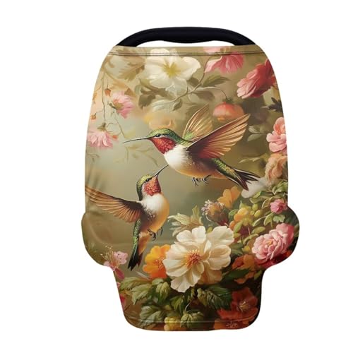 Image of Carseat Cover for Babies, All Season Breathable Infant Carseat Cover Lightweight Baby Carrier Cover for Girls Boys, Hummingbird Florals Print