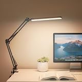 SUNNYNEST LED Desk Lamp with Clamp, 12W Desk Light for Home Office, 3 Color Temperature Modes (3200K/4200K/5800K), 10-Level Dimmable Study Lamp, Eye-Caring, Flexible Swing Arm, USB Powered (Black)