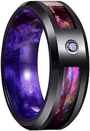 SFERT 8mm Tungsten Ring Mens Rings Wedding Bands Black Tungsten Carbide Ring with Purple/Blue Abalone Shell und Zircon Inlay for Engagement Anniversary Friendship Size 10