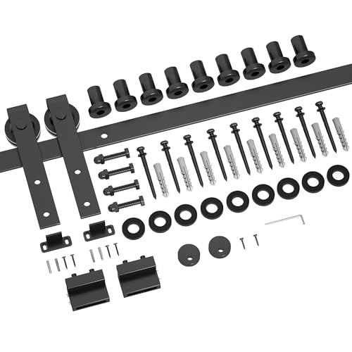DonYoung 12FT Sliding Barn Door Hardware Kit Heavy Duty Barn Door Track Kit Fit Single 72 Width Door Panel Smooth and Quiet Sliding Easy to Install Doors Not Included (12FT Single Door Kit)