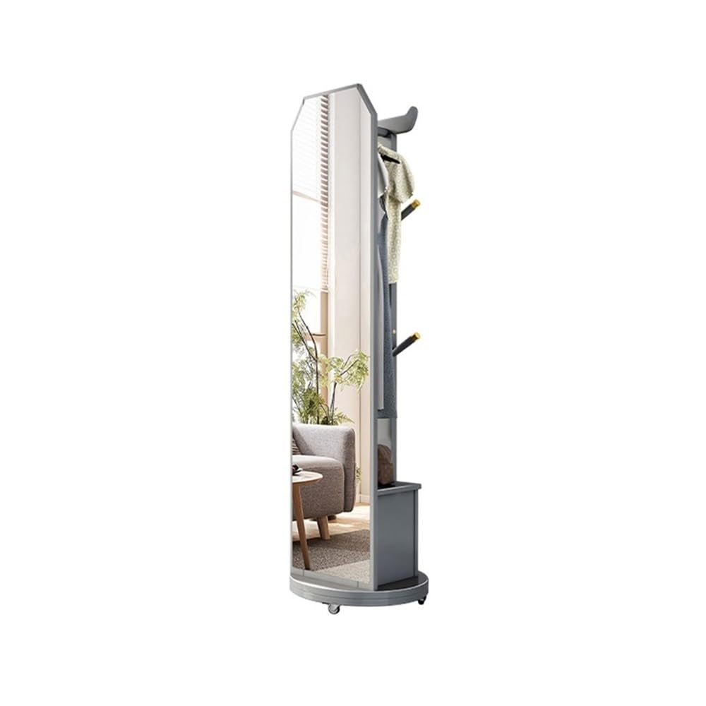 AILIUXIAOYAN Coat Rack Solid Wood Floor Coat Rack Clothes Hanger with Drawer Storage Cabinet Rack Entrance Porch Floor Clothes Hanger Removable Full-body Mirror(Grey)