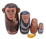Matrioska Matrioska Set mit 5 lustigen Affen und Nistbananen Matrioska Follia Russische Puppe handmade