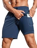 CRZ YOGA Mens 2 in 1 Running Shorts 7' - Lined Workout Quick Dry Lightweight for Sports Athletic with Pockets Electric Blue Medium