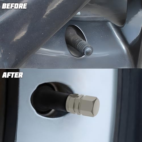 Image of Osilly Car Tire Stem Valve Caps, 8 PCS Aluminum Alloy Valve Stem Covers, Leak-Proof Tire Cap Cover Accessories, Hexgon Style Wheel Air Valve Caps for SUV Car Bike (Gray)