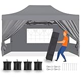 FNSYAY Pop Up Canopy 10x15,Heavy Duty Commercial Canopy Tent, Waterproof Outdoor Canopy with 4 Sidewalls, 3 Adjustable Height, Roller Bag, 4 Sand Bags, 4 Ropes, 8 Stakes, Frame Thickened
