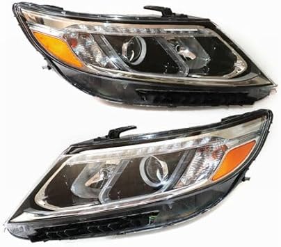 Front Headlight Assembly For 2014-2015 Kia Sorento EX SX,Left Driver+Right Passenger Side Replacement,Halogen Headlamp Black Housing Clear Lens