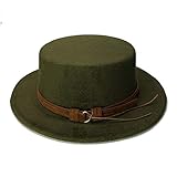 HUACHEN Banda de ala Ancha de Lana Vintage Pork Pie Porkpie Bowler Hat Banda de Cuero café Sombreros al Aire Libre (Color : Green, tamaño : 57-58cm)