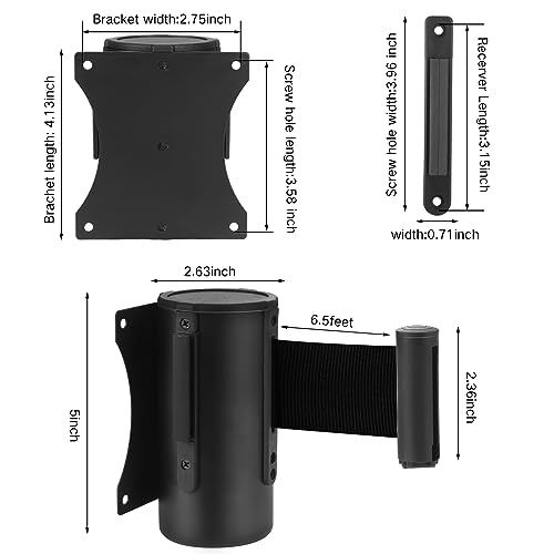 Zonon 2 Pieces Wall Mounted Retractable Belt Barrier Wall Mount Caution Belt with 10 Feet Black Belt Crowd Control Barriers Rope Safety Barriers for Indoor Outdoor Grocery Retail Store Stadium School - Thumbnail 2