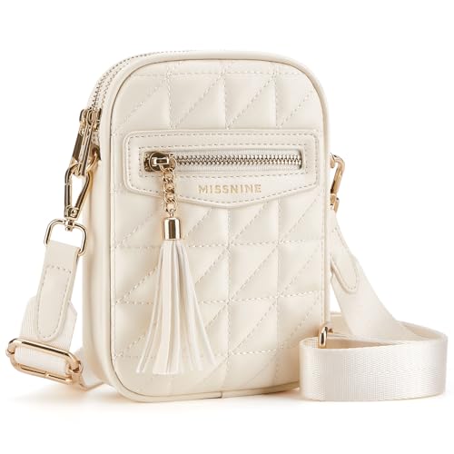 Missnine Small Crossbody Bags for Women RFID Cell Phone Purses Quilted Trendy Shoulder Purses with Wide Adjustable Strap