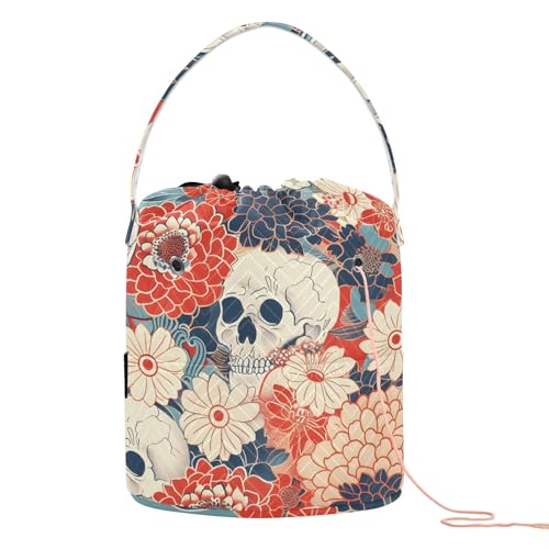 Yarn Storage Bag Small Crochet Bag Knitting Bag Organizer Skulls Janpanese Yarn Bags for Crocheting Basket