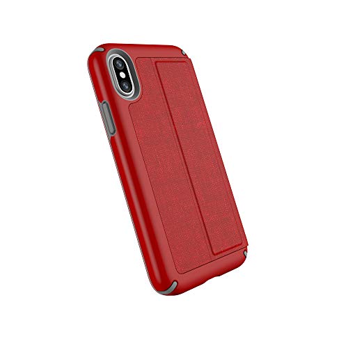 Speck iPhone XS/X Case, Folio Wallet Flip Slim Protective Presidio Cover Case with Hidden Card Slots and Built-In Stand - Red