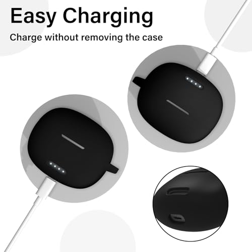 Image of Sounce Earphone Case Cover for Boult Audio W20 TWS Soft Silicone Skin Case Cover Shock Absorbing Protective Case with Keychain [Front LED Visible] - Black