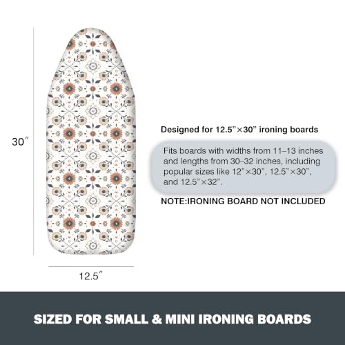 Image of Small Ironing Board Cover and Pad 12.5 inchx30 inch, Silicone Coated Scorch Resistant Pure Cotton, Small Iron Board Cover with Padding, Tabletop Mini Ironing Board Cover and Pad, Drawstring Floral