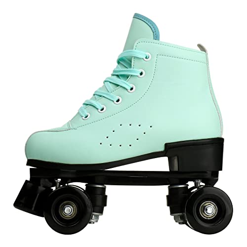 Cowhide High-Top Classic Double-Row Four-Wheel Roller Skates for Women, Men & Girls (Green, 39=US:7)