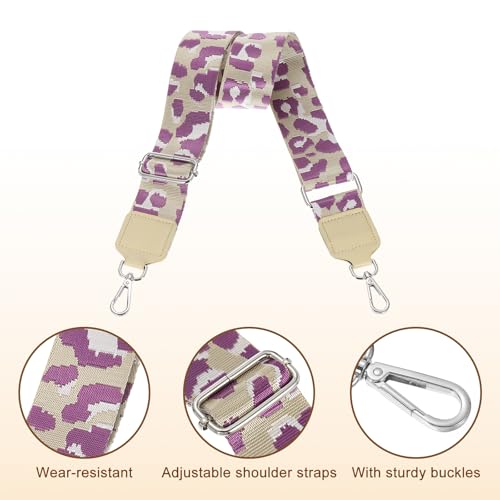 Image of uxcell Wide Shoulder Strap, 5cm Adjustable Purse Strap Replacement Crossbody Strap for Shoulder Bag Handbag, Light Purple, Silver Square Mouth Buckle