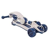 XUANYU Patinete para niños con Manillar de Altura Ajustable, Mini Scooter para niños con iluminación, Patinete Plegable con 3 Ruedas (Azul-Blanco con Silla Plegable)