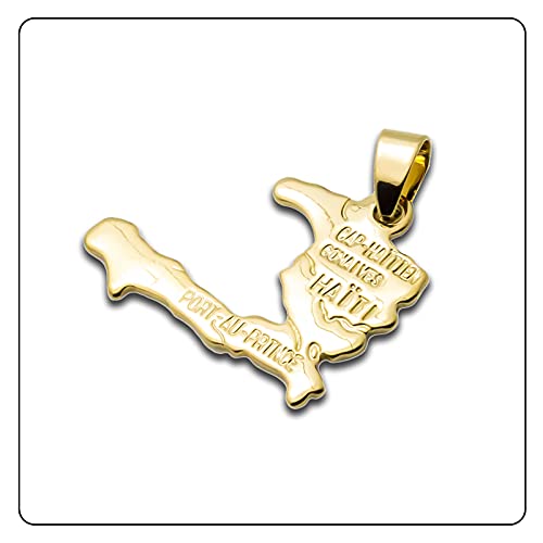 Hip Hop Plated 18K Gold Haiti Map Tag Pendant Necklace4