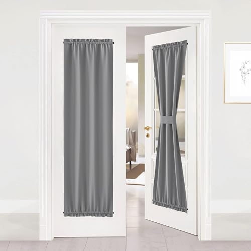 NICETOWN French Door Curtain Panel - Thermal Insulated Energy Efficient Patio Door Shades Rod Pocket Room Darkening Blind (25W by 72L inches, Silver Grey, Single Panel)