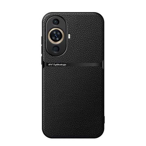 Lucyliy Compatible with Huawei Nova 11 Pro Phone Case Skin-Friendly, Tactile Leathe [with Tempered Glass Screen Protector] Black