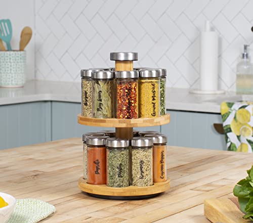 Orii 16 Jar Spice Rack With Spices Included - Rotating Countertop 2 Tier Tower Organizer For Kitchen Spices And Seasonings, Free Spice Refills For 5 Years (Bamboo Wood) #TOP2