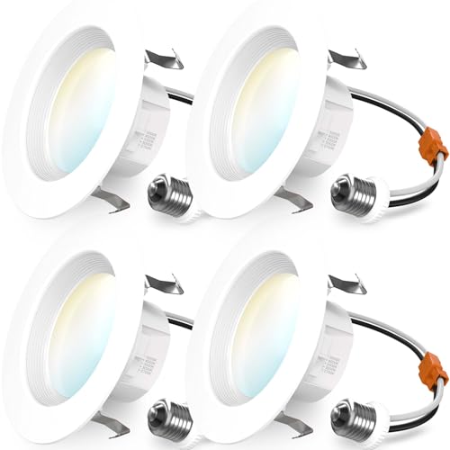 Sunco 4 Inch LED Recessed Lights, Retrofit Can Lighting, 660 LM, 11W (40W Equivalent), Selectable CCT 2700K/3000K/3500K/4000K/5000K, Dimmable, Baffle Trim, Replacement Conversion Kit UL 4 Pack