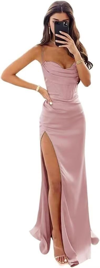 QIAGE Satin Bridesmaid Dresses for Women Cowl Neck Mermaid Long Formal Evening Dress QAN009