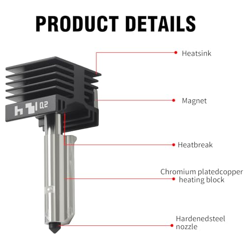 Vkinman 4Pcs 0.2/0.4/0.6/0.8mm Hardened Steel Nozzle Set, Replacement for Bambu Lab H2D/H2S Hotend Kit, Replacement for Bambu H2D Combo/A1/A1 Mini 3D Printers by Vkinman - Image 2