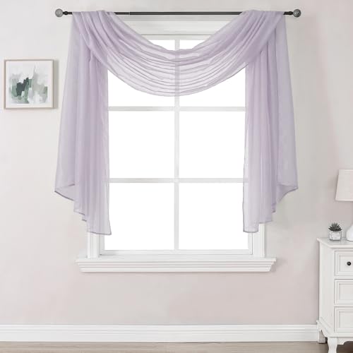 DONREN Lilac Semi Sheer Luxury Scarf for Window - add Beautiful Elegant Effect to Curtain Drapes (Lavender Purple,1 Panel 34 x 144 Inch Length)