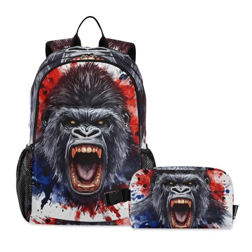 ALAZA King Kong Blue Red Backpack and Lunch Bag Set for Girls Boys Kids School Bag Bookbags Elementary Back Pack Casual Daypack